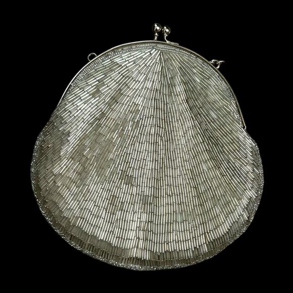 La Regale Handbags - Vintage La Royale Ivory Satin with‎ Silver Beading Evening Purse